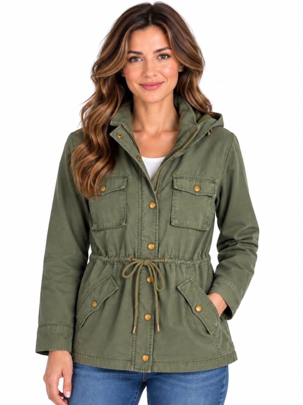 41 Hawthorn Women's Large Olive Green Hooded Utility Jacket Talon Zipper